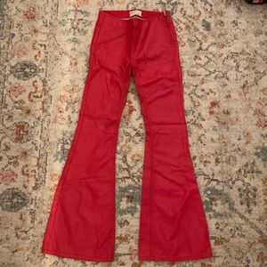Free People Mid-Rise Flare Red Leather Pants